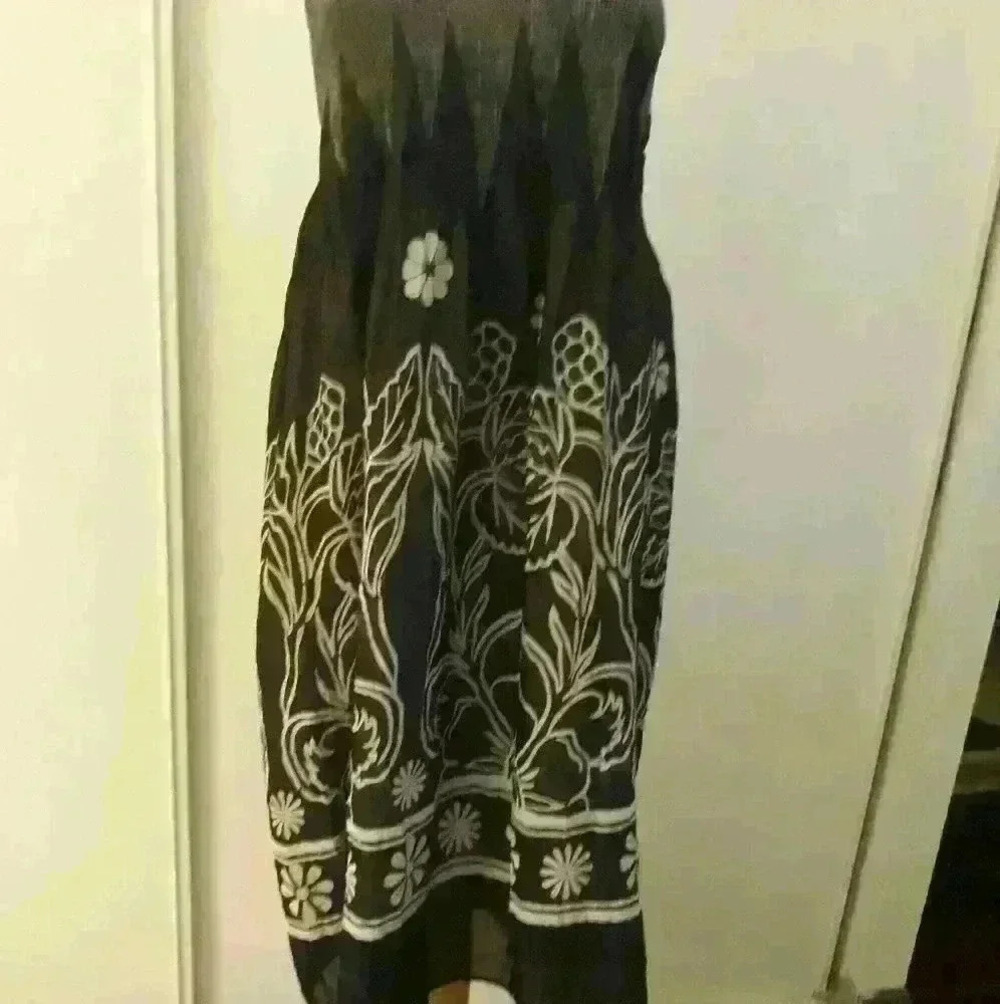 Lapis halter dress or maxi skirt black with floral design one size
